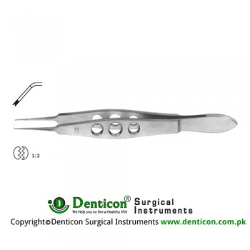Castroviejo Suture Tying Forcep Angled - 1 x 2 Teeth with Tying Platform Stainless Steel, 11 cm - 4 1/4" Tip Size 0.3 mm